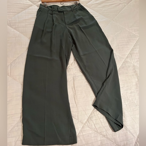 Sage Green Wide Leg Dress Pants - Picture 2 of 3